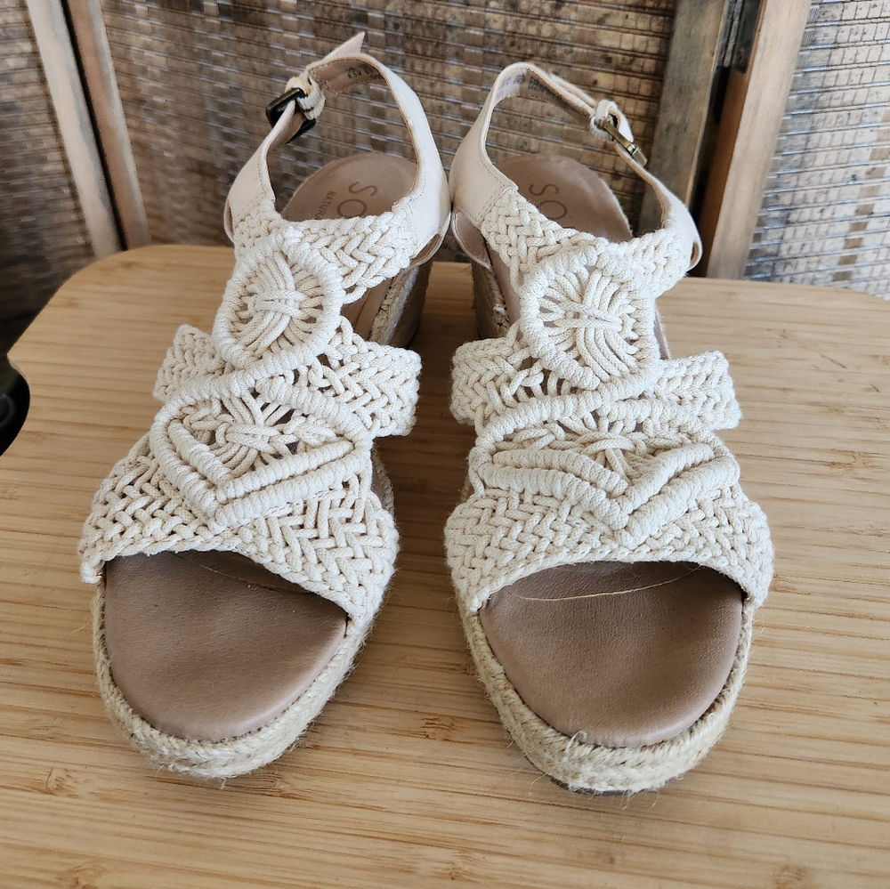 SOUL Naturalizer Oasis Womens Macrame Espadrille Wedge Sandals Sz 8.5M